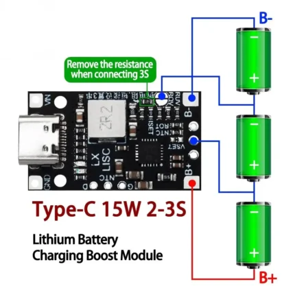 Type-C USB 3S BMS 15W 12.6V Lithium Battery Charging Boost Module with Balanced Support